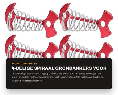 Dailygoods- Grondankers 4-delig - Spiraalvormig - Multifunctionele Tentaccessoires - Geschikt voor Houten Platforms - Aluminiumlegering/Roestvrij Staal - 7.7x3.6cm - Tentpalen