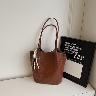 Printemps Nouveau Motif Tissé Texturé Sac Cabas Grande Capacité Décontracté et Commuting Couleur Unie Simple Porté Main Sac Mère et Enfant gray
