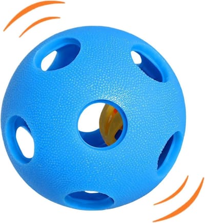 Hondensnackbal - Interactieve bal - Hond vermaken - Met interne bel - 9 cm - Blauw