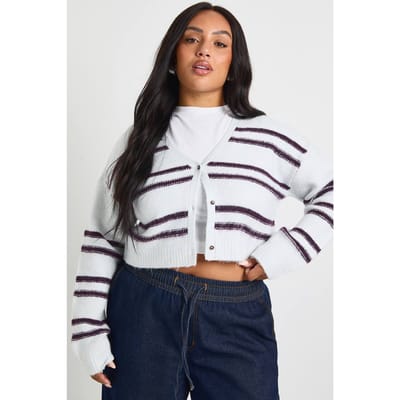 boohoo Dames PLUS STREEP GEKNIPTE CARDIGAN | Babyblauw | Maat: 50