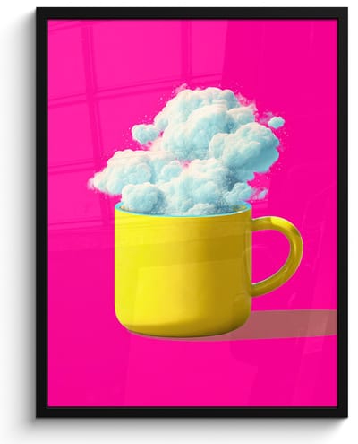 Poster in lijst - Fotolijst 60x80 cm - Posters - Mok - Wolken - Roze - Minimalitisch - Posterlijst zwart - Decoratie - Wanddecoratie woonkamer - Muurdecoratie slaapkamer