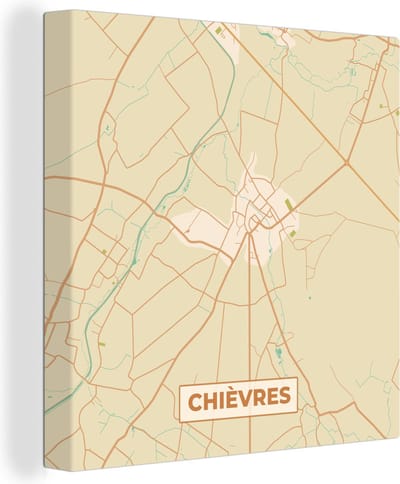 Canvas Schilderij België - Stadskaart - Plattegrond - Kaart - Chièvres - 20x20 cm - Wanddecoratie