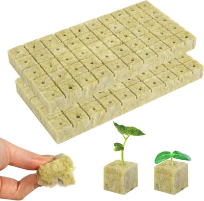 Rockwool Cube 200 Stuks, 25 x 25 x 25 mm, Ideaal voor Stekken, Zaailingen en Groenten Groei