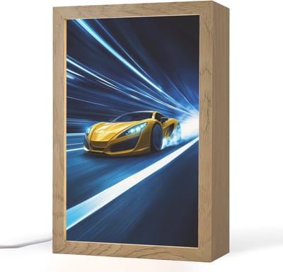 Nachtlampje 20x30 cm - Kinder lampje - Auto - Geel - Race - Blauw - Tafellamp kinderkamer - Slaapkamer lamp - Bedlamp kinderen - Kinderlampje stopcontact - Wandlamp babykamer - Nachtlampjes