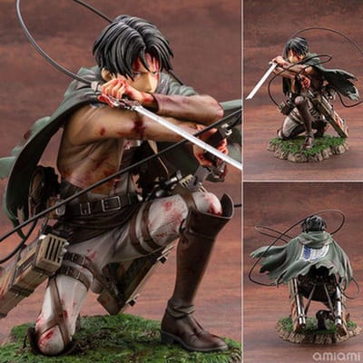 Kotobukiya Attack On Titan Levi Ackerman Anime Figuur Gevechtsschade Bloedig Gevecht Knielende Houding Verzamelaar Beeldje Anime Figuur brown