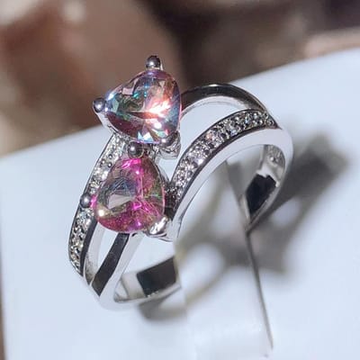 Bague en zircone colorée Double en forme d'amour pour femme, sept couleurs, timbre 925, cadeau de saint-valentin, bijoux de demande en mariage 7 blanc