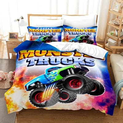 Monster Jam Beddengoed Set Eenpersoons Twin Vol Queen King Size Monster Jam F1 Bed Set Volwassene Kind Slaapkamer Dekbedovertrek Sets 3D Print 022 70x133cm 2pcs