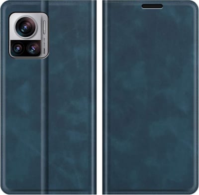 Cazy hoesje geschikt voor Motorola Edge 30 Ultra - Hoesje met Pasjeshouder - Luxe Book Case - Blauw