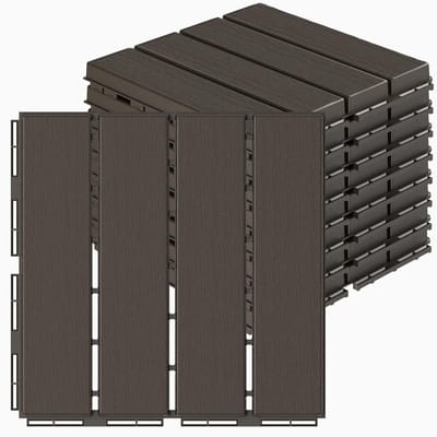 Terrastegels Kunststof - Vloertegels Buiten - Terras Balkon Zwembad - Eenvoudige klikverbinding - 9-pack 30x30cm - Donkere koffie