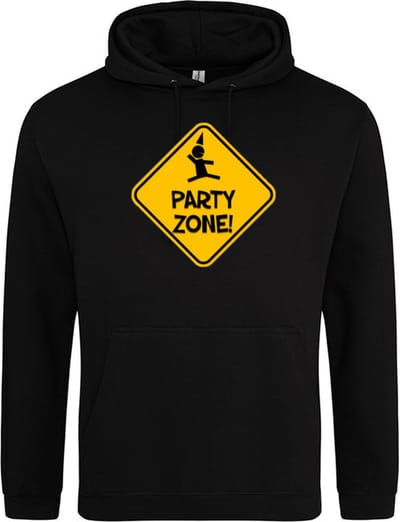 Party Zone Hoodie | Sweater | Capuchon | Trui | Hooded | Print | Zwart | Maat L | Feest | Verjaardag | Bruiloft | Vrijgezellenfeest | Feestdag