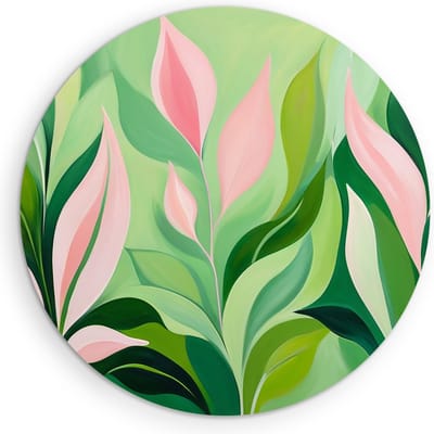 Saammp Muurcirkel Hout - Roze Abstracte bladeren - Natuur - Landschap - Ø 90 - Wandcirkel - Wanddecoratie Cirkel - Muurdecoratie Woonkamer - Slaapkamer decoratie - Rond Schilderij