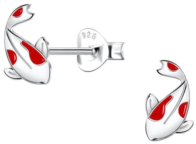 Joy|S - Zilveren vis oorbellen - koi karper - rood zilver - 8 x 6 mm - kinderoorbellen - sterling zilver 925