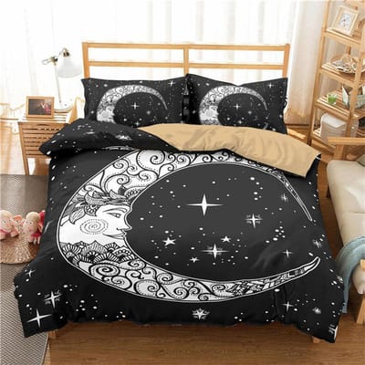 Bohemian Mandala Dekbedovertrek Gouden Zon en Maan 3D Print King Queen Beddengoedset Microfiber Dromenvanger Dekbedovertrek Kussensloop EU single(135x200cm)