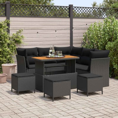 vidaXL - Tuinbank - Set - 9 - st - 5-Aantal - zitplaatsen - Zwart - poly - rattan