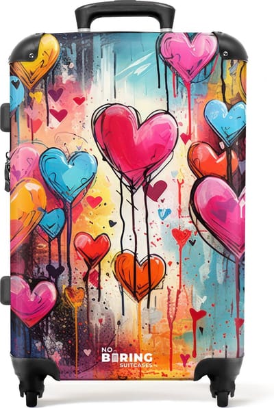 NoBoringSuitcases.com® - Kinderkoffer meisje - Graffiti hartjes - Kindertrolley meisjes - Koffer kind groot - Rolkoffer lichtgewicht - Reiskoffer met 4 wielen - Grote trolley XL - 20 kg bagage