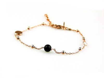 model Boule armband in zilver roze verguld met zwart bolletje en cubic zirconia