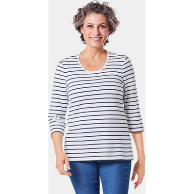 Meerkleurig gebreid, gestreept shirt - wit / marine - Gr. 38 van Goldner Fashion