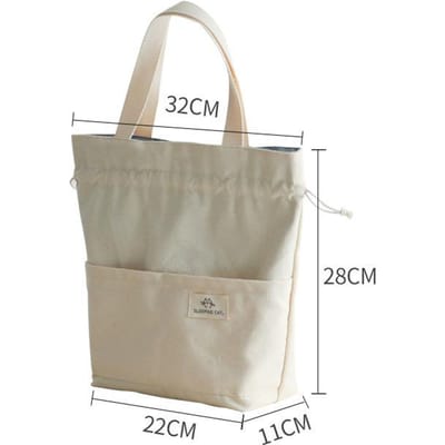 Trekkoord Canvas Geïsoleerde Lunch Tas Dikker Aluminiumfolie Thermische Bento Box Tote Koeler Handtassen Picknick Voedsel Diner Container