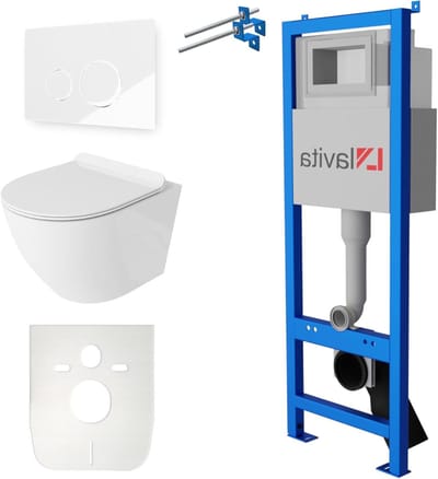 Voorwandelement Toilet Set - Inbouwtoilet Compleet - Badkamer Vernieuwen - Randloos Spoelgoed - 40 cm Breed - Wit