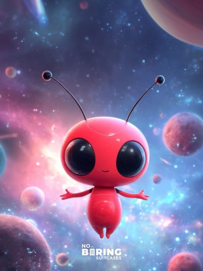 Kinderkoffer blauw - Rood Ruimtewezen in Kosmische Dans