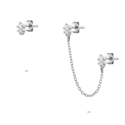 Twice As Nice Oorbellen in zilver, met ketting en zirkonia Zilverkleurig