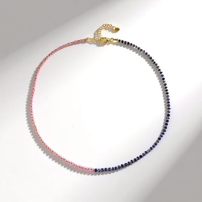 Cavill - 925 Sterling Zilver Verguld Halsketting - 3 4 Ct Gouden Hematiet en Blauwe Roze Saffier - Elegante Luxe Dames Ketting