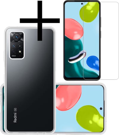 Hoesje - Met Screenprotector - Geschikt voor Xiaomi Redmi Note 11s - Sterk & Shockproof - Back Cover - Siliconen Case - Telefoon Hoes - Transparant