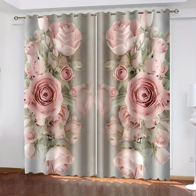 2 stuks Prachtige Gouden Roos Bloemen Bedrukt Gordijn Voor Huisdecoratie Tunnelroede Raambekleding Voor Slaapkamer Kantoor Keuken Ramen 100W130H(CM)40x51in&Grommet Top
