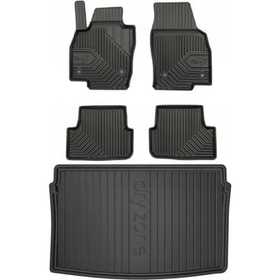 Frogum Interieur Set - Geschikt voor SEAT Ibiza V Hatchback (vanaf 2017) - No.77 Automatenset + Dry Zone Kofferbakmat (Bovenste laadvloer) - TPE Rubber - Zwart