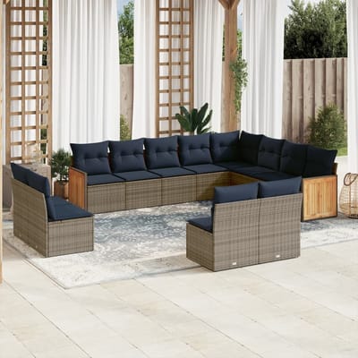 vidaXL - 12-delige - tuinbankset - met - kussens, - grijs - polyrotan