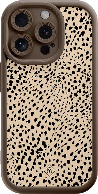 Casimoda® hoesje - Geschikt voor iPhone 15 Pro - Stippen bruin abstract - Effen telefoonhoesje met lensbescherming - Siliconen/TPU - Backcover - Bruin/beige