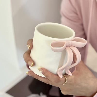 Mok met strikhandvat Creatieve keramische waterbeker Koppel Ontbijt Melkbeker Kantoor Afternoon Tea Latte Koffiekop Drinkgerei 401-500ml