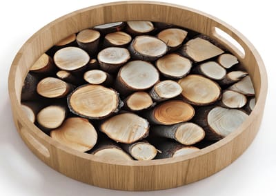 Dienblad rond 40x40 cm - Schootdienblad hout - Hout - Boomstammen - Textuur - Borrelplank rechthoek - Plateau houten dienbladen