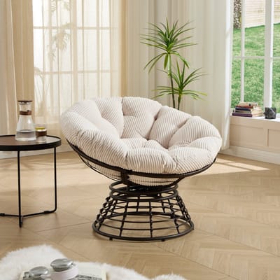 Wishdor Papasan stoel - Draaibaar - Ergonomisch - Woonkamer - Staal en PE-rattan - Wit - 92 x 92 x 67 cm