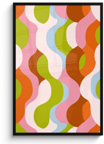 Poster in lijst - Fotolijst 80x120 cm - Posters - Abstract - Vormen - Roze - Posterlijst zwart - Decoratie - Wanddecoratie woonkamer - Muurdecoratie slaapkamer