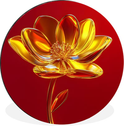 WallCircle - Wandcirkel - Muurcirkel - Bloem - Goud - Glazen - Aluminium - Dibond - 30x30 cm - Binnen en Buiten