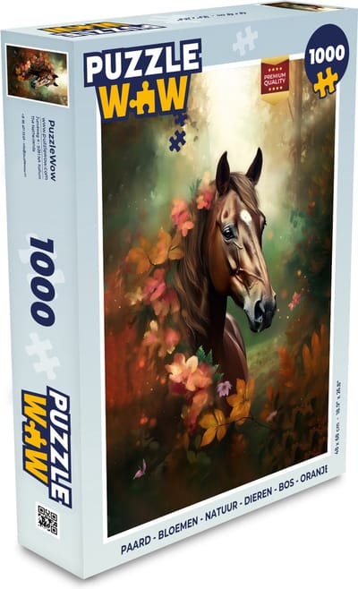 Puzzel Paard - Bloemen - Natuur - Dieren - Bos - Oranje - Legpuzzel - Puzzel 1000 stukjes volwassenen