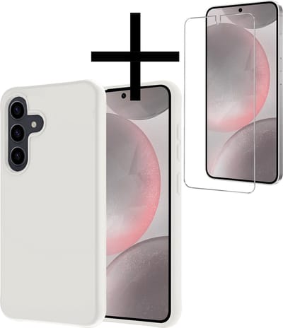 Hoesje - Met Screenprotector - Geschikt voor Samsung Galaxy S24 - Sterk & Shockproof - Back Cover - Siliconen Case - Telefoon Hoes - Wit