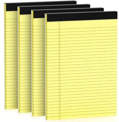 Juridische Notitieblokken A4 (8,5 x 11 inch) Breedgelineerd Geel Set van 4 - Microgeperforeerd