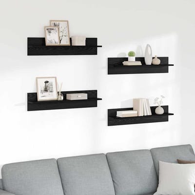 vidaXL - Wandplanken - 4 - st - Zwart - Eiken - 80 - x - 11,5 - x - 18 - cm - Bewerkt - hout