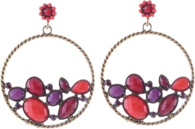 Behave - Statement Oorbellen - Rood met Bloemetjes - Vintage Goudkleur
