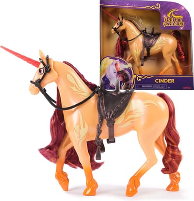 Unicorn Academy - Eenhoorn Cinder met bewegend hoofd 2 rijaccessoires - 27,9 cm - Geschikt voor Valentina pop - Modepoppen en eenhoornspeelgoed