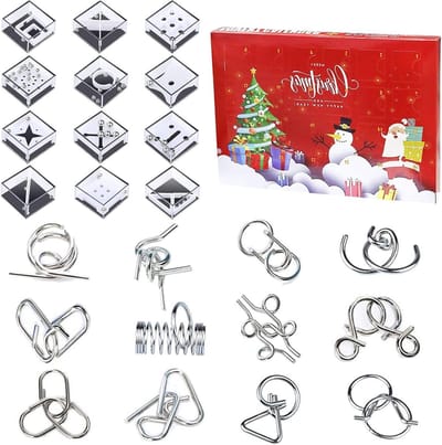 Kerstkalender Puzzels - Geduldspellen Adventskalender - Hersenen Trainen - 24 Mini Spelletjes - 12+12 Stuks - Zilver