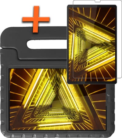 Hoesje - Geschikt voor Lenovo Tab M10 FHD Plus (2e / 2nd Generatie) - Met Screenprotector - Kinderhoes Shockproof Bumper - Kidsproof Case - Tablet Hoes - Kinder Hoes Cover - Zwart