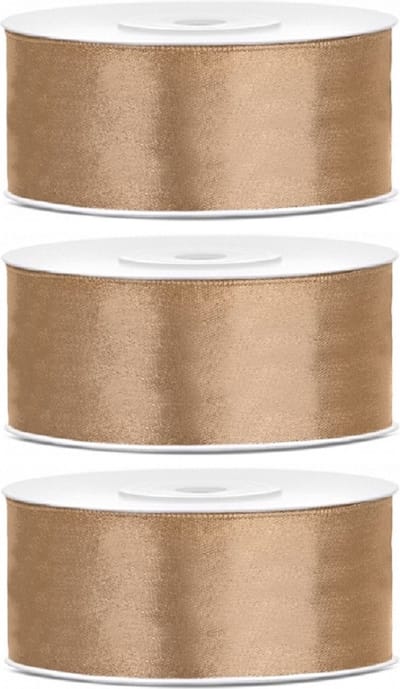 Sierlint satijn - 3x - Goud - 2.5 cm/25 mm x 25 meter - Cadeaulint satijnlint - Hobby/knutselen - Decoratie - Inpakken