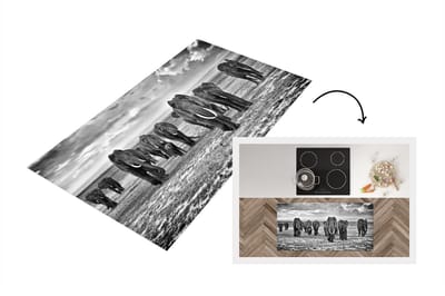 Keukenloper - Loper keuken - Olifant - Zwart - Wit - Savanne - 120x60 cm - Keukenloper vinyl