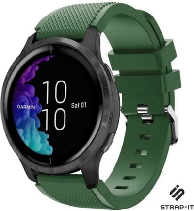 Strap-it Smartwatch siliconen bandje - geschikt voor Garmin Venu / Venu SQ / Vivomove HR / Forerunner 245 / 570 - 42mm / 645 - legergroen