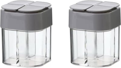 Oneay Set van 2 grijze 4-in-1 reiskruidenpotjes met sleutelhanger, reiskruidenset, mini-kruidenflesjes, geschikt voor bakken, het bewaren van kruiden, zout, suiker, enz.