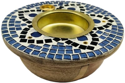 Mozaiek wierookhouder - Orientaalse wierookbrander blauw wit - voor wierookstokjes kegels en korrels