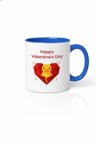 Unieke Valentijnsdag Mok met 'Eendje in Gebroken Hart' Design | Blauw-Witte Keramische Mok | Perfect Cadeau voor Valentijn
